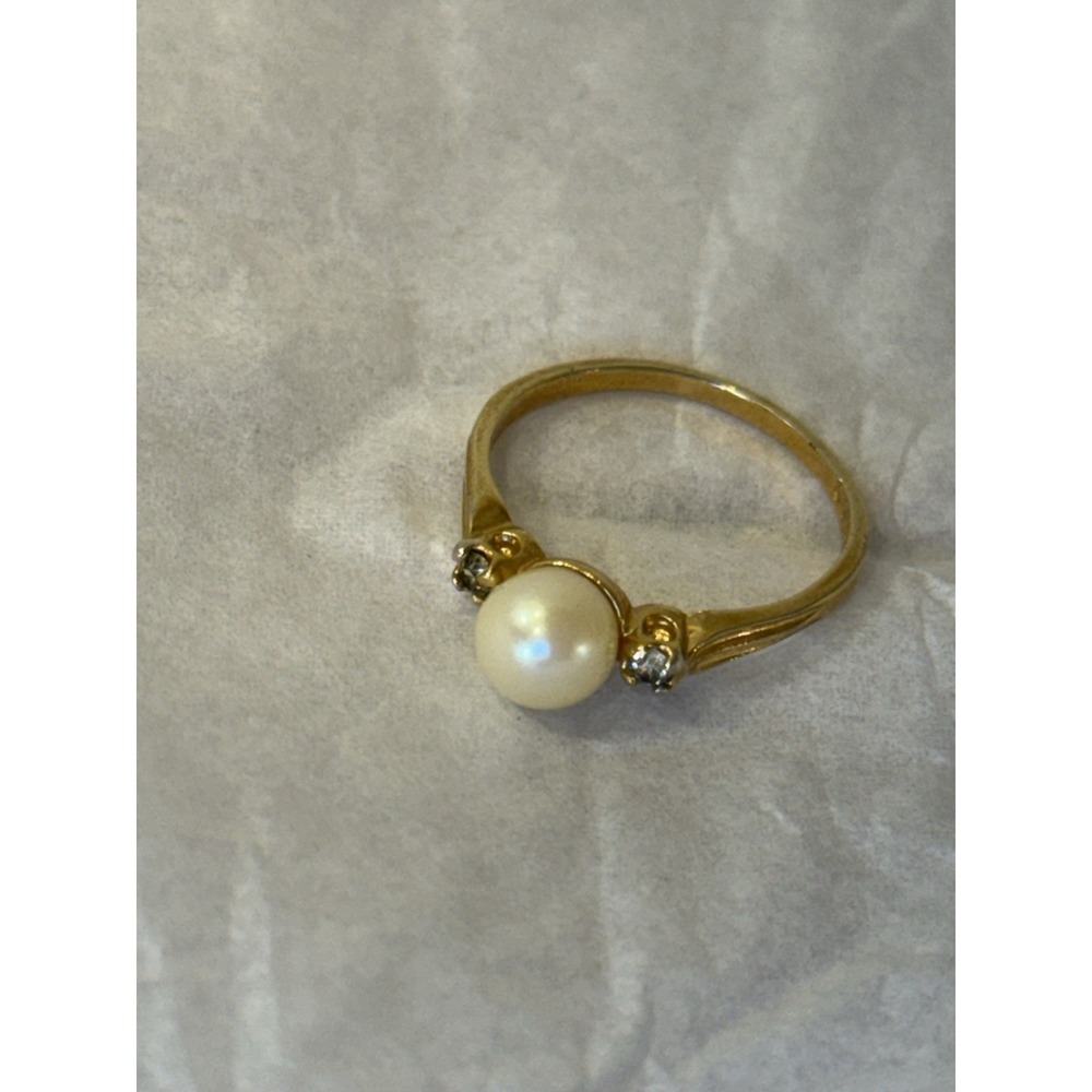 Vintage Signed Krementz 14K HGE Cultured Pearl Ring Size 5.75 Retro Cocktail - Picture 5 of 11
